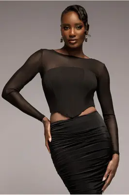 Goddiva Scuba Crepe And Mesh Lace Up Corset Top - Black