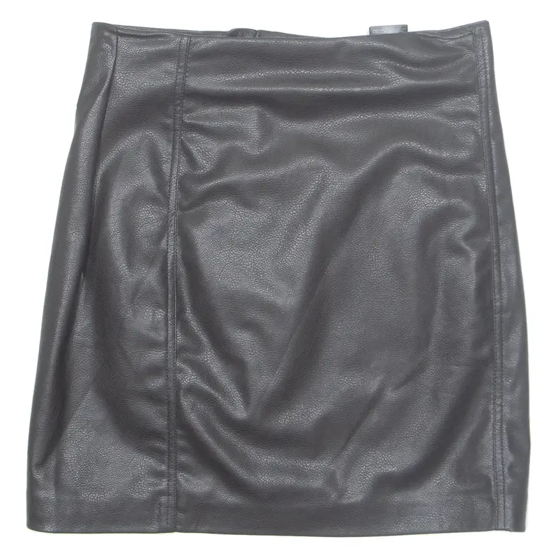 H&M Womens Straight Skirt Black Knee Length Leather UK 12
