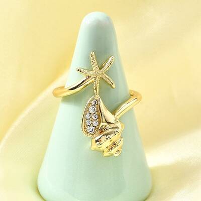 Ocean Theme Brass Micro Pave Cubic Zirconia Cuff Rings for Women