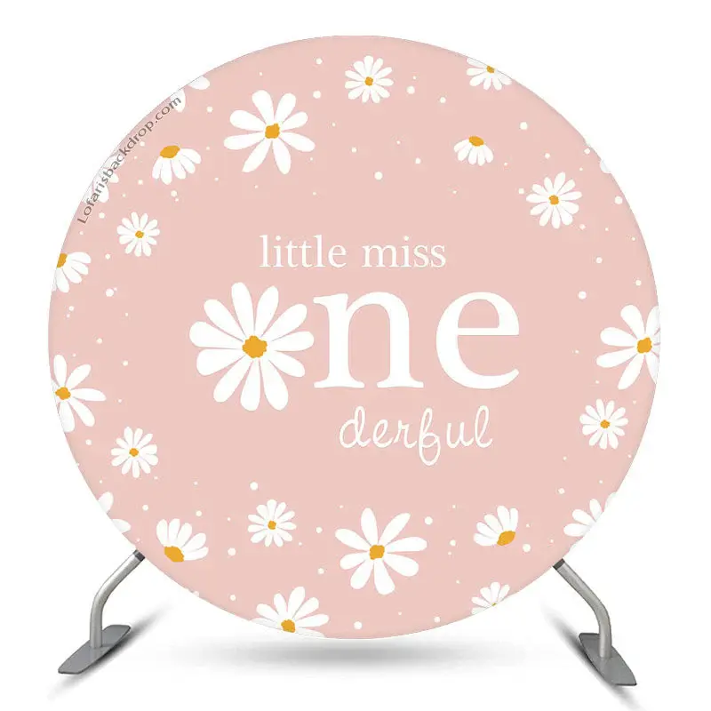 Aperturee Little Miss Pink Floral 1St Round Birthday Backdrop | Circle Party Backdrop | Circular Birthday Backdrop Cover | Bi...