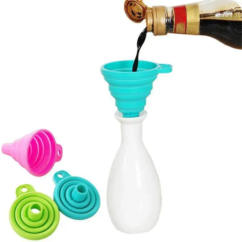 Random Color Foldable Silicone Funnel, 3 Counts Portable Round Funnels, Kitchen Utensils for Beverage & Spice Dispensing, Chr...