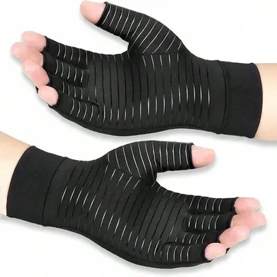 Sports Gloves, 1 Pair Copper Fingerless Gloves, Sports Support Gloves for Men and Women, Gym Accessories