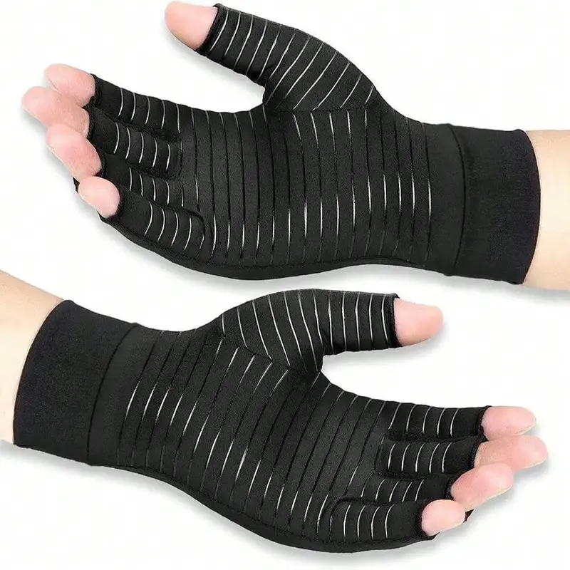 Sports Gloves, 1 Pair Copper Fingerless Gloves, Sports Support Gloves for Men and Women, Gym Accessories