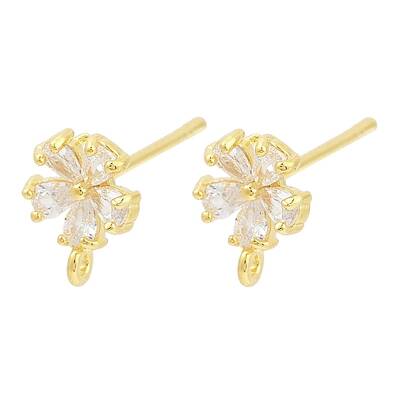 Brass Micro Pave Clear Cubic Zirconia Stud Earring Findings