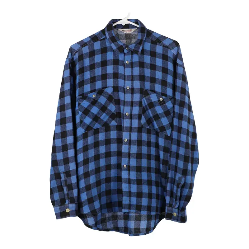 Wanted Checked Flannel Shirt - Medium Blue Cotton
