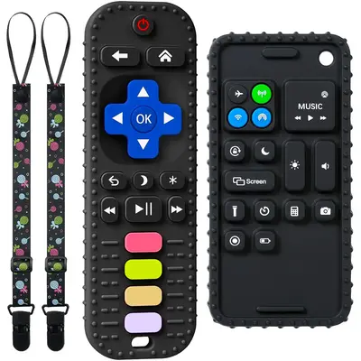 Silicone Remote Control and Phone Shape Teething Toys for Baby 3-12 Months