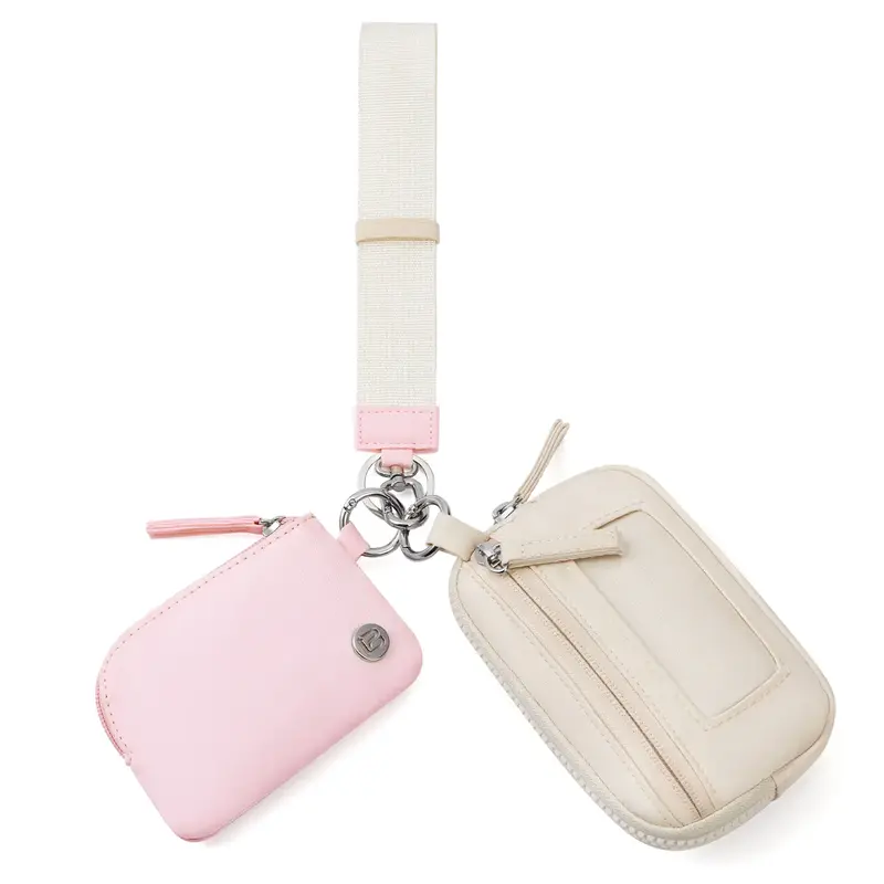 POIUGOYA Dual Pouch Wristlet Wallet Keychain Zipper Clutches with RFID Purse Fashionable Portable Nylon Women's Coin Purse wi...