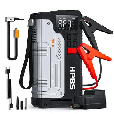 HPBS 2500A (For 8.0L Gas & 6.5L Diesel Engines) Portable Car Jump Starter with Air Compressor, Blower All-in-One, Fast Chargi...