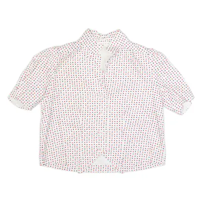 Womens Printed Shirt White High Neck Spotted S