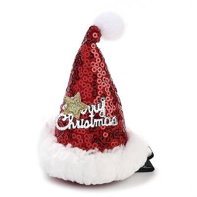 Sequins Christmas Hat Polyester Alligator Hair Clips for Women Girl