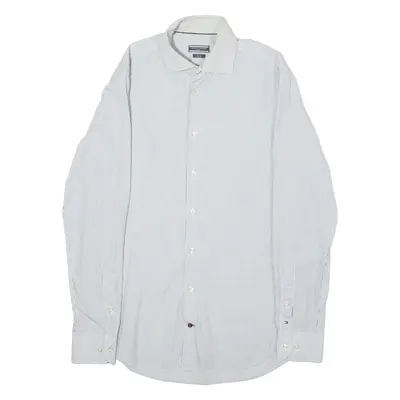 TOMMY HILFIGER Tailored Slim Fit Mens Shirt White Striped Long Sleeve M