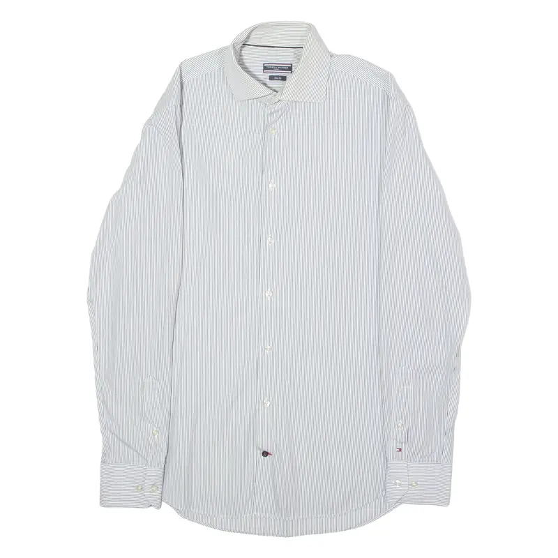 TOMMY HILFIGER Tailored Slim Fit Mens Shirt White Striped Long Sleeve M
