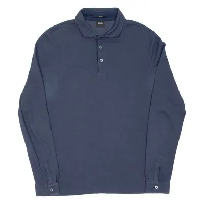 BOSS Slim Fit Mens Polo Shirt Blue Spotted Long Sleeve M