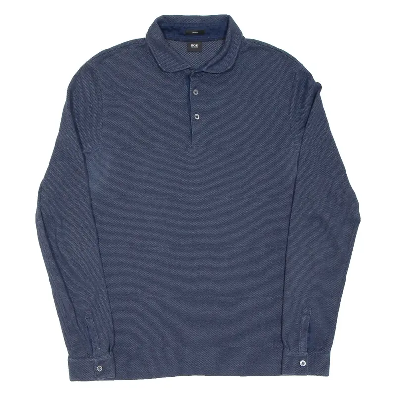 BOSS Slim Fit Mens Polo Shirt Blue Spotted Long Sleeve M