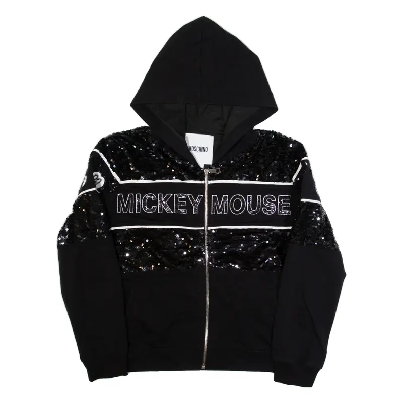 MOSCHINO Mickey Mouse Sequins Womens Track Jacket Black Hooded M