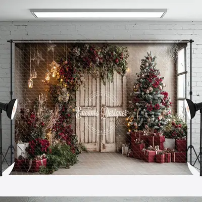 Vintage House Winter Christmas Tree Photography Backdrop - Aperturee