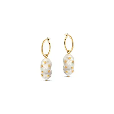 Venus Gold Hoop Earrings With large Keshi Pearl And Barnacles | Size: Small