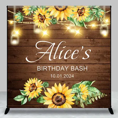 Brown Wood Sunflower Custom Birthday Bash Backdrop - Aperturee