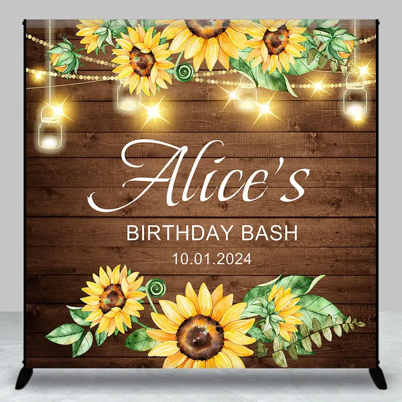 Brown Wood Sunflower Custom Birthday Bash Backdrop - Aperturee