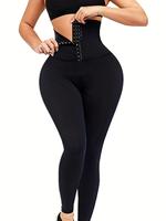 Women's Hook & Eye High Waist Sports Leggings, Quick Drying High Stretch Solid Color Butt Lift Skinny Pants, Ladies Sportswea...