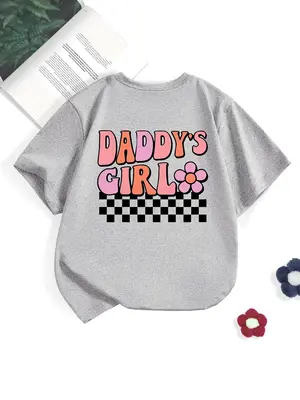 Girl's Letter Print Round Neck Tee, Cute Graphic Short Sleeve T-Shirt for Summer, Summer Outfits 2024, Kids Clothes for Dail...