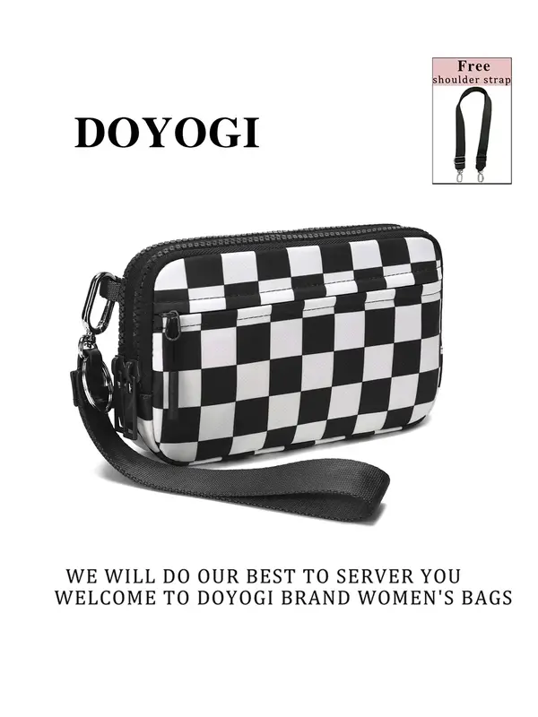 Checked Pattern Zipper Shoulder Bag, Fashionable Mini Crossbody Bag, Casual Versatile Clutch for Women