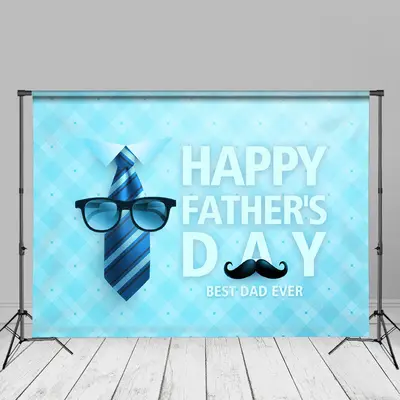 Best Dad Blue Plaid Tie Glasses Fathers Day Backdrop - Aperturee