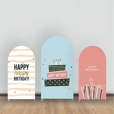 Blue Pink Cake Candles Birthday Arch Backdrop Kit - Aperturee