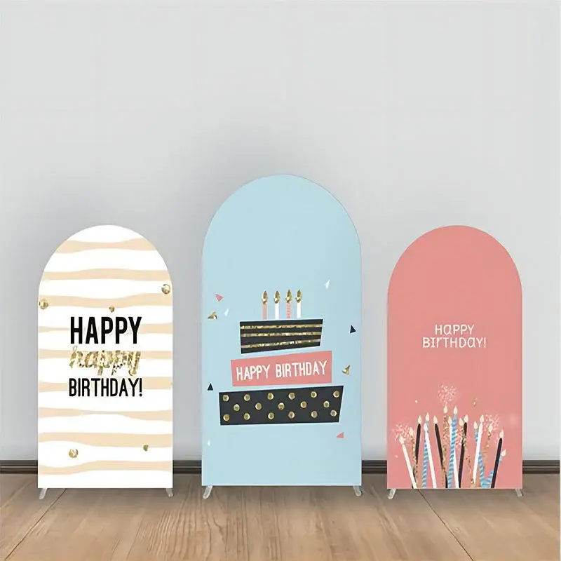 Blue Pink Cake Candles Birthday Arch Backdrop Kit - Aperturee