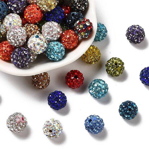 Glass Rhinestone Clay Pave Round Beads