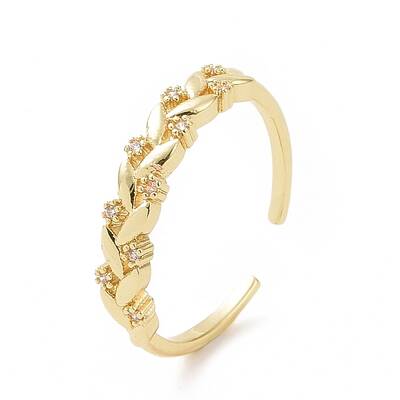 Clear Cubic Zirconia Leaf Open Cuff Ring
