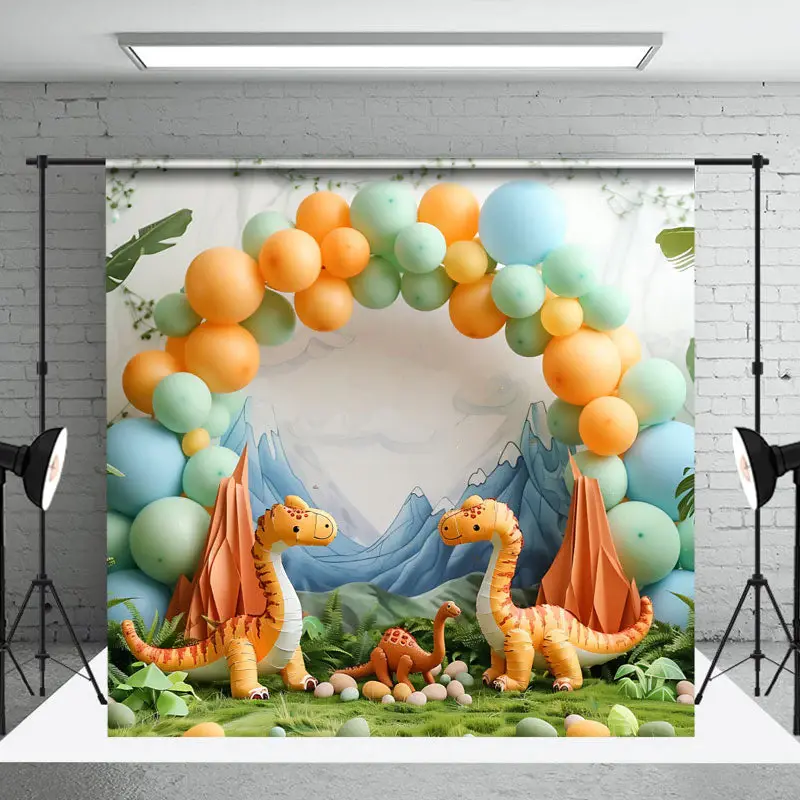 Safari Dinosaur Mountain Balloon Backdrop For Photo - Aperturee