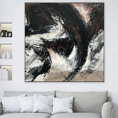 Original Abstract Black And White Paintings On Canvas Modern 50x50 Minimalist Wall Art Textured Painting Hand Painted Artwork...