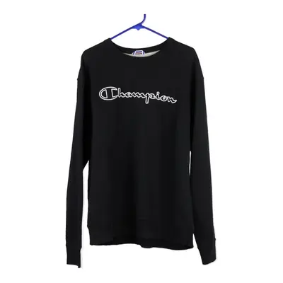 Champion Spellout Sweatshirt - Large Black Cotton Blend