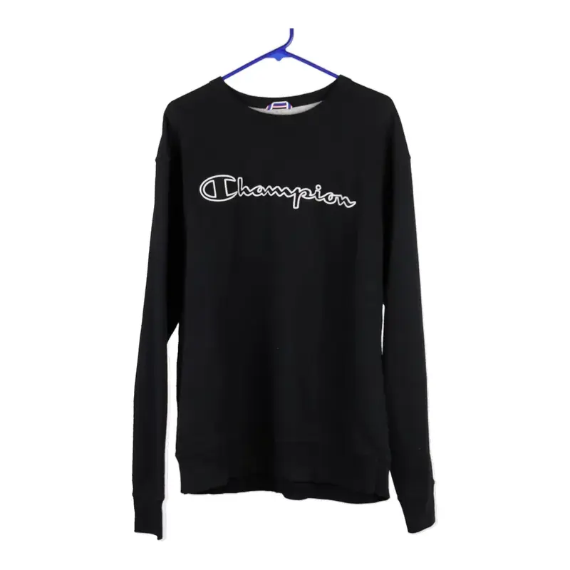 Champion Spellout Sweatshirt - Large Black Cotton Blend