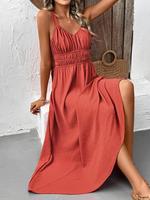 Women's Solid Color Cami Dress, Bohemian Casual Sleeveless Long Dress for Summer, Ladies Clothes for Beach Holiday, Womenswea...