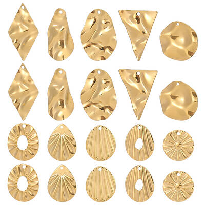 20Pcs 10 Style Textured 201 Stainless Steel Pendants