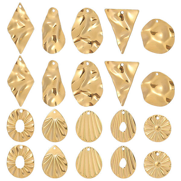 20Pcs 10 Style Textured 201 Stainless Steel Pendants