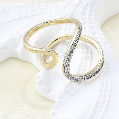 Brass Micro Pave Clear Cubic Zirconia Cuff Rings for Women