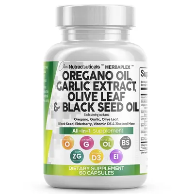 Herba Plex | Oil of Oregano Garlic Extract Olive Leaf Black Seed Oil - Oregano Oil Supports Digestive Health Supplement for W...