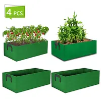 4PCS Fabric Raised Garden Bed Grow Bags Fabric Plant Container Rectangle Breathable Planting Container Grow Bag Planter Pot w...