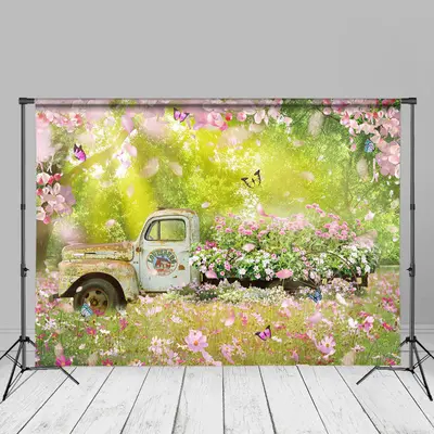Sunlight Pink Floral Car Spring Backdrop For Party - Aperturee