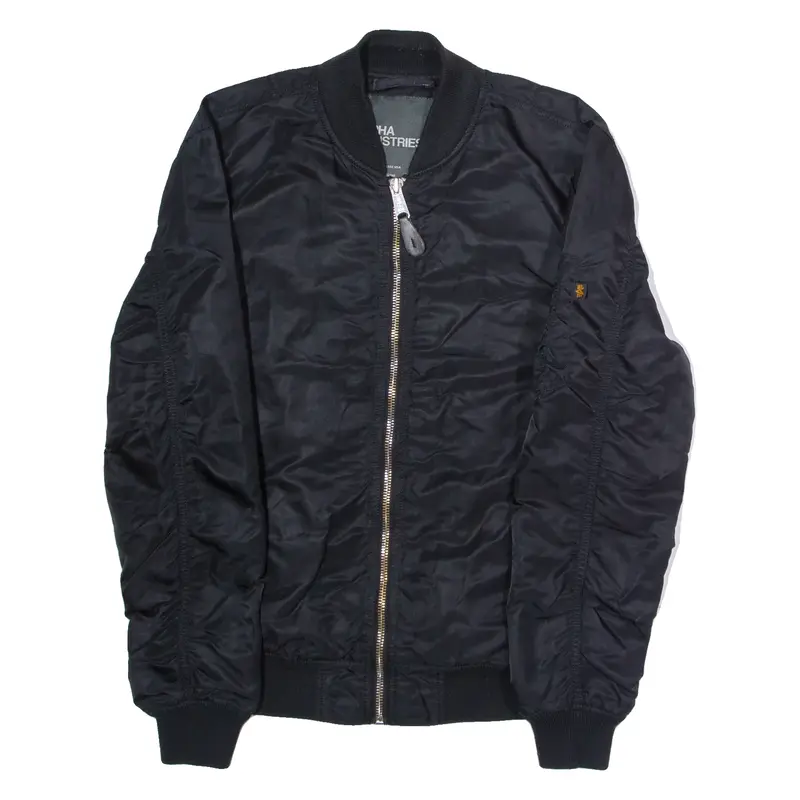 ALPHA INDUSTRIES Mens Bomber Jacket Black Nylon L