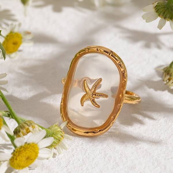 304 Stainless Steel Resin Cuff Rings for Women