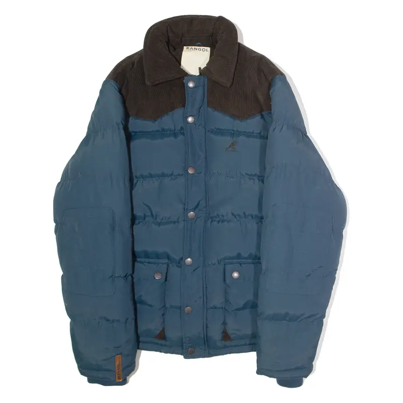 KANGOL Mens Puffer Jacket Blue Colourblock L
