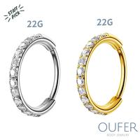Oufer 22G AAA+ Grade CZ Hinged Segment Nostril Nose Piercing Ring Lobe Ear Piercing 316L Stainless Steel Inner Diameter 6mm 7...