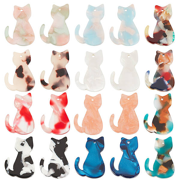 20Pcs 10 Colors Opaque Cellulose Acetate(Resin) Pendants