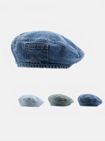 Women's Vintage Washed Denim Design Beret, Casual Outdoor Hat for Women, Fashion Clothes Accessories for Daily Wear
