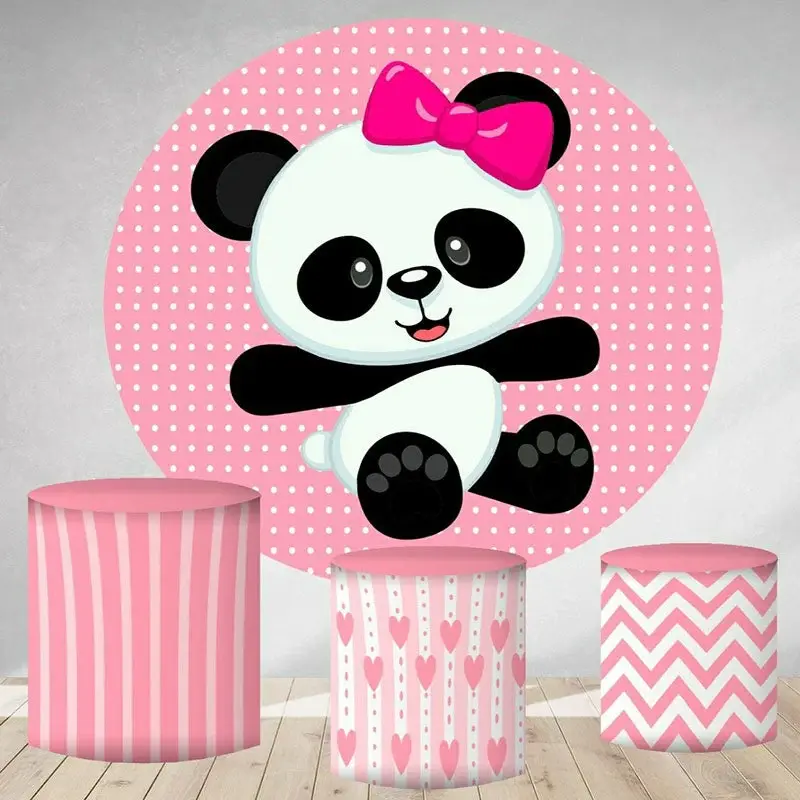 Aperturee Cute Panda Round Pink Birthday Party Backdrop For Girl | Circular Birthday Backdrop Cover | Custom Round Backdrop |...