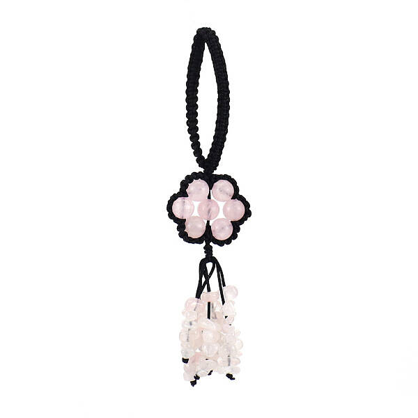 Flower Natural Rose Quartz Braided Thread Pendant Decorations